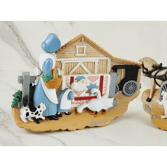 Burwood Amish Wall Deco Plaque 9" Buggy Farm Lady Geese 1995 Country Farm x2 - Picture 2 of 16